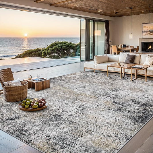 6x9 Area Rugs for Living Room - Washable Rug Modern Abstract Soft Large Neutral Non-Slip Carpet Indoor Floor Thin Carpets for Bedroom Dining Room Farmhouse Nursery Home Office Brown Black Grey