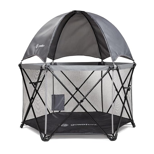 Baby Delight Go with Me Eclipse Deluxe Portable Playard | Playpen | Sun Canopy | Indoor and Outdoor | Ultra Padded Nylon Floor | Grey