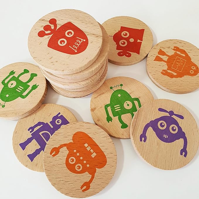 bee smart Wooden Memory Game - Matching Memory Game for Kids 3 and Up, 16Pcs | Educational Toy for Preschool Toddlers Board Games (Robots)