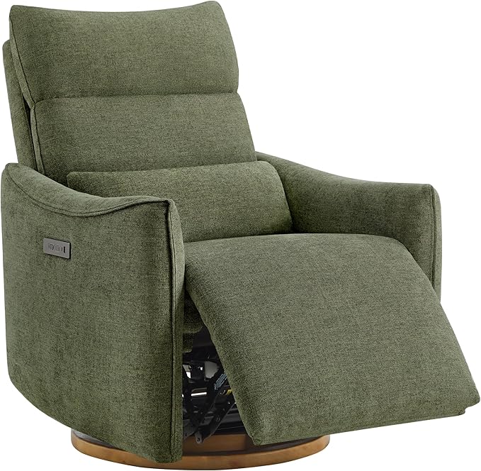 CHITA Swivel Rocker Recliner Chair, Power Nursery Glider Recliner, Nursery Rocking Chair with Adjustable Power Headrest, FSC Certified, Solid Wood Base, Moss Green