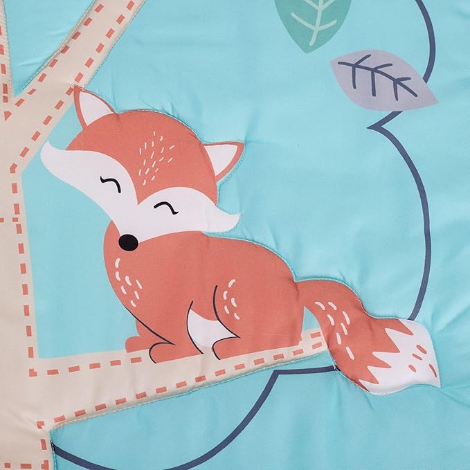 Blue Woodland Nursery Crib Bedding Set for Boys 3 Pieces Fox Owl Raccoon Baby Boy Cot Bedding Set