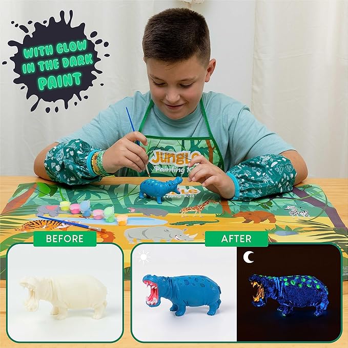 BONNYCO Animal Toys for Kids Painting Kit with 16 Figurines Animal Kids Crafts 4-8 with Glow in The Dark, Safari Gifts for Boys and Girls | Boy Toys 3 4 5 6 7 8 9 10 Years Old Birthday Christmas
