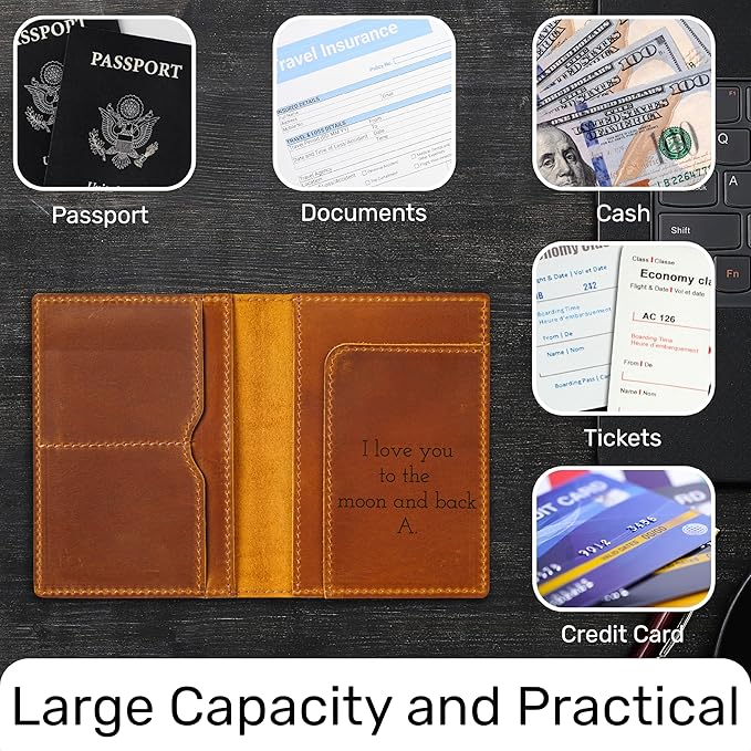 HIFA Personalized Leather Passport Holder, Handmade Passport Cover with Card and Ticket Slot - Genuine Leather, Elegant Design, Easy Access - Passport Case, Passport Wallet, Passport Holder