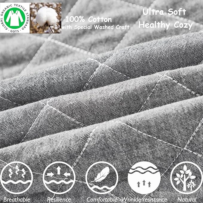 Brandream Gender Neutral Baby Crib Bedding Set 3 Pieces 100% Cotton Like Linen Supersoft Classic Quilted Plaid Design Boho Bohemian Farmhouse Chic Nursery Decor (Gray)