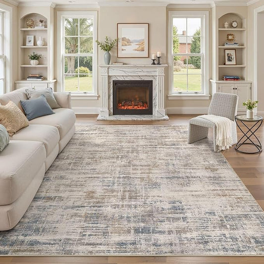 Area Rug for Living Room: 8x10 Washable Neutral Abstract Modern Soft Rugs Non Slip Indoor Floor Stain Resistant Large Carpet for Bedroom Dining Room Office Nursery - Brown