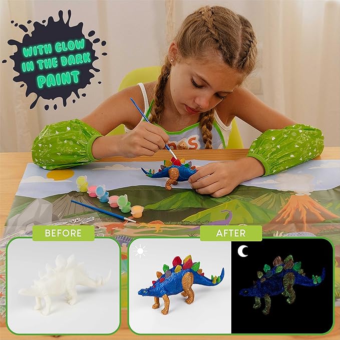 BONNYCO Dinosaur Toys for Kids Painting Kit 16 Figurines Kids Crafts Kits with Glow in The Dark Toys & Gifts for Boys 3 4 5 6 7 8 9 10 Years Old | Dinosaur Gifts Arts and Crafts Birthday Christmas