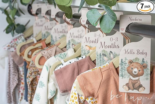 Baby Closet Dividers | Woodland Nursery Decor Closet Dividers for Baby Clothes | Hanging Wooden Baby Clothes Dividers for Closet | NB - 24 Month Baby Closet Size Dividers