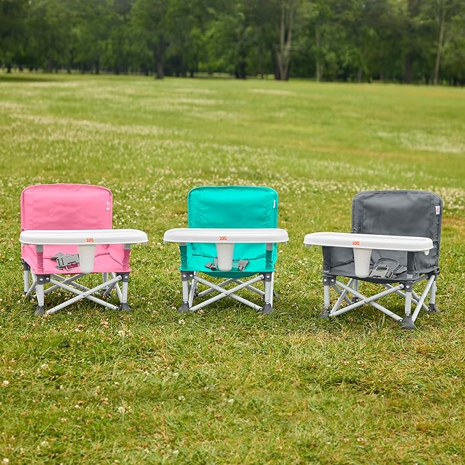 Bright Starts Pop 'N Sit Portable Booster, Indoor/Outdoor Use, Floor Seat with Feeding Tray, Pink, 6 Mos - 3 Yrs