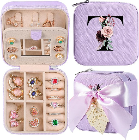 AYGXU Travel Jewelry Box for Women and Girls - Small Case With Initial A-Z - Teacher Gifts