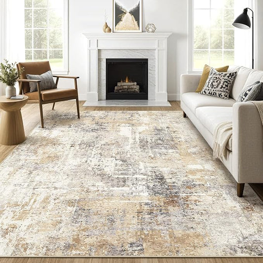 Area Rugs 9x12 Living Room: Washable Large Abstract Modern Soft Rugs Stain Resistant Indoor Floor Non Slip Accent Carpet for Bedroom Nursery Playroom Office Dining Room Dorm Home Decor- Gray Gold