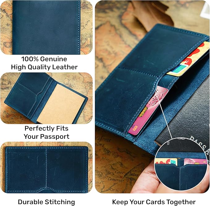 HIFA Leather Passport Holder, Handmade Passport Cover with Card and Ticket Slot - Genuine Leather, Elegant Design, Easy Access - Passport Case, Passport Wallet, Passport Holder