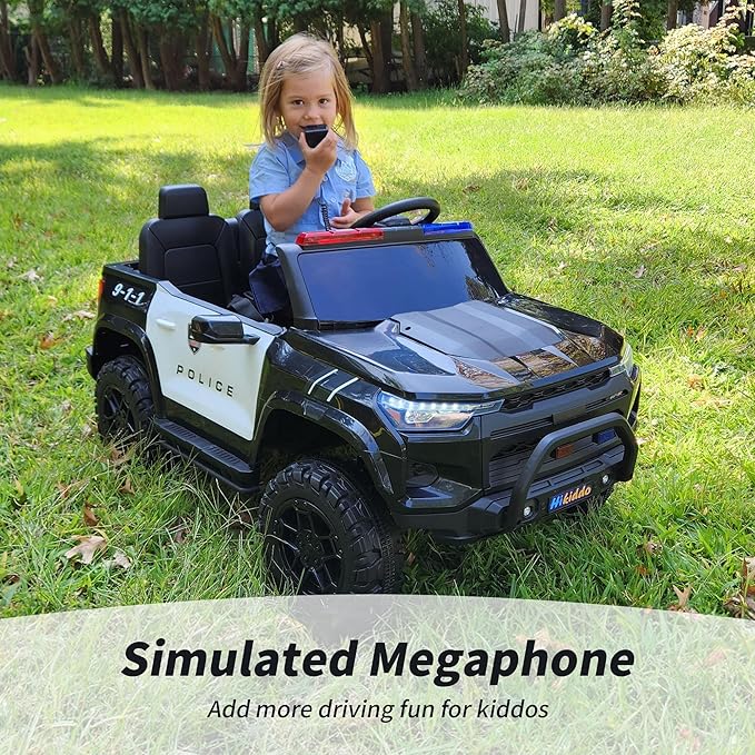 12V 7Ah Electric Police Car Ride on Toy for Big Kids, 2 Seater Kids Ride on Car SUV with Remote Control, Bluetooth - Black