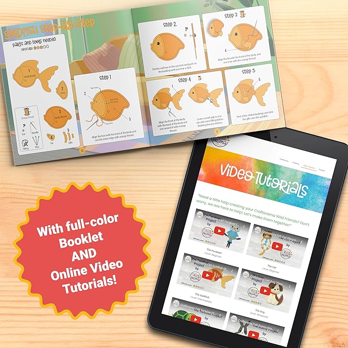 Craftorama Sewing Kit for Kids, Fun and Educational Pets Craft Set for Boys and Girls Age 7-12, Sew Your Own Felt Animals Craft Kit for Beginners, 165 Piece Set