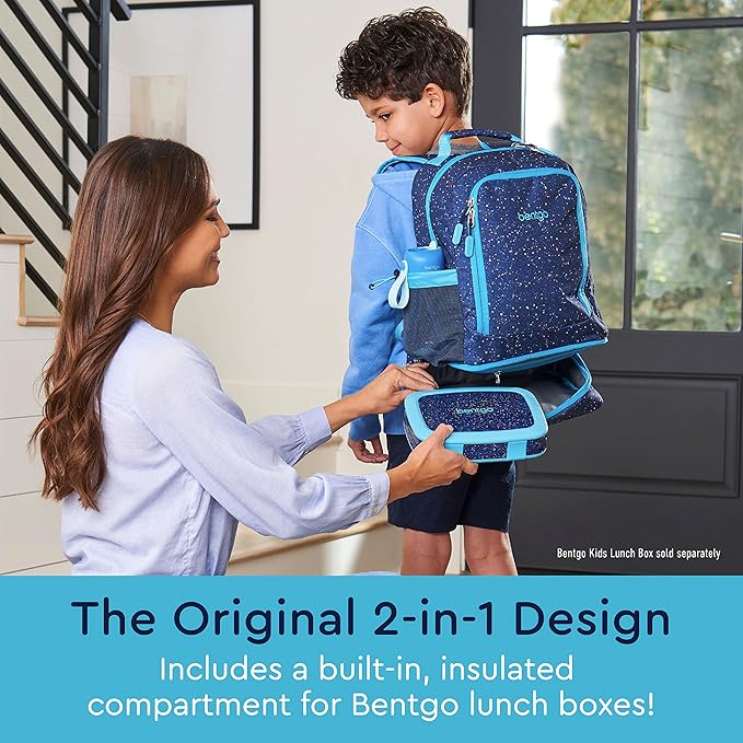 Bentgo Kids 2-in-1 Backpack & Insulated Lunch Bag - Confetti Designed 16” Backpack for School & Travel -, Durable, Water Resistant, Padded, & Large Compartments (Confetti Edition - Abyss Blue)