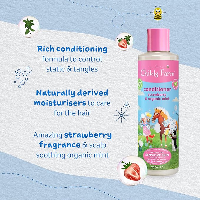 Childs Farm, Kids Hair Conditioner for Dry, Sensitive Skin & Scalp, Strawberry & Organic Mint, Conditions & Nourishes, Vegan, Cruelty-Free, 16.9 fl oz