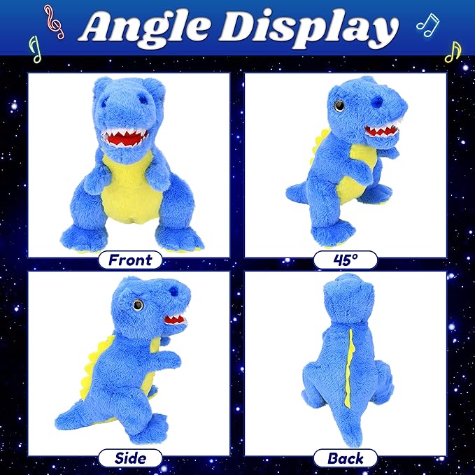 Cuteoy Light-up Plush Blue Dinosaur LED Stuffed Animal Birthday Christmas T-Rex Plushies Toy Gifts for Kids Toddler Girls, 12.5"