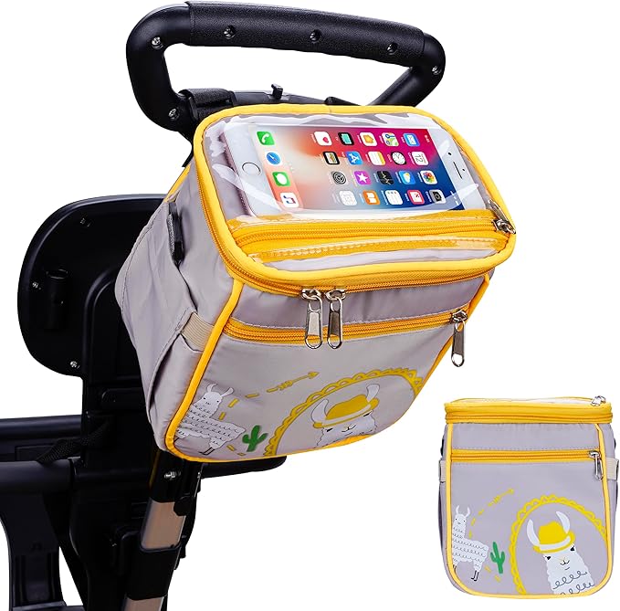 Baby Stroller Organizer Bag，Small Diaper Bag - Universal Stroller Organizer With Insulated Cup Holder,Pocket With Baby Wipes Dispenser，Adjustable Shoulder Strap(Grey)