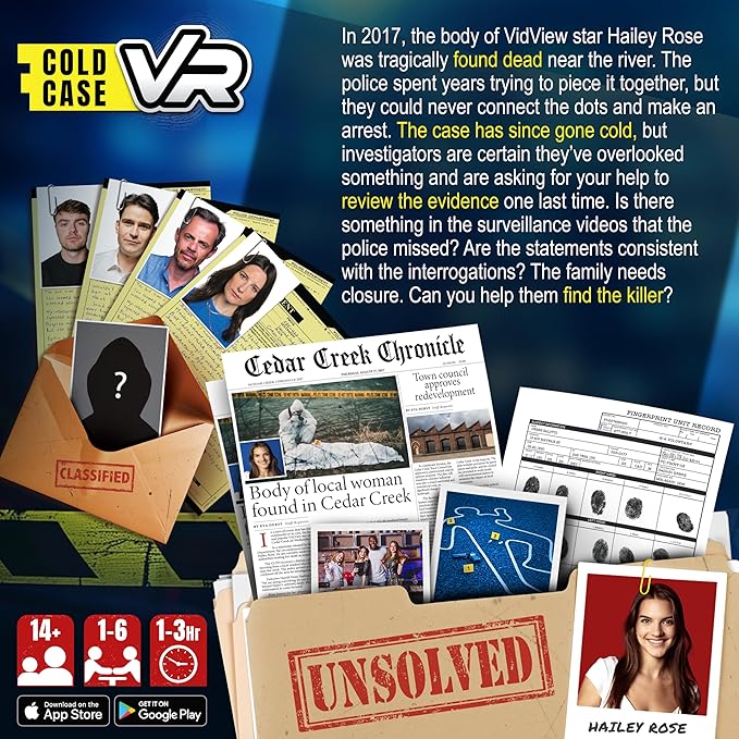 Cold Case VR - The Case of The Fatal Follower - Immersive VR Murder Mystery Party Game - 1 to 6 Players - for Ages 14 and Up