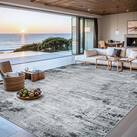 Area Rugs Living Room Rug - 4x6 Washable Modern Abstract Soft Neutral Non-Slip Carpet Large Indoor Floor Thin Carpets for Bedroom Dining Room Farmhouse Nursery Home Office Black