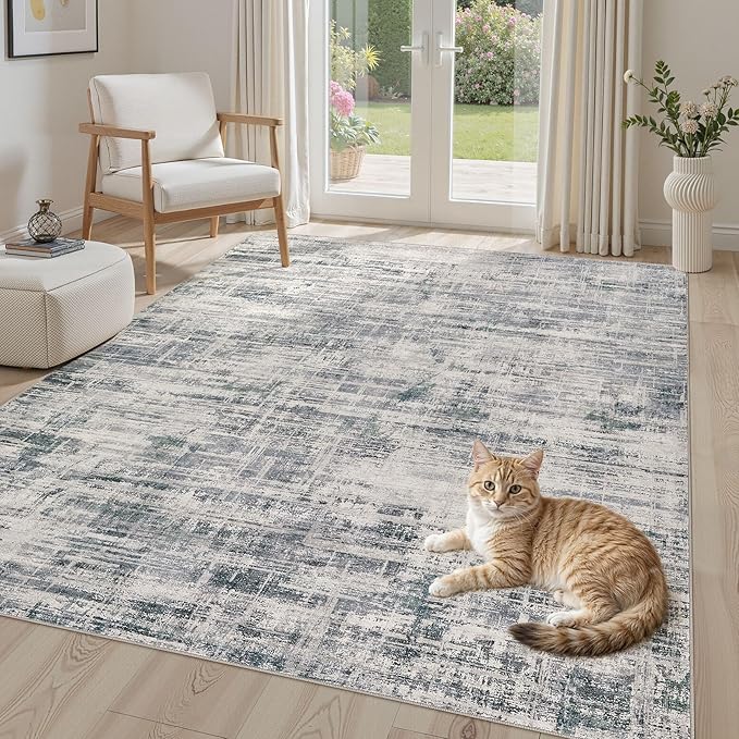 Area Rug for Living Room: 6x9 Washable Neutral Abstract Modern Soft Rugs Non Slip Indoor Floor Stain Resistant Large Carpet for Bedroom Dining Room Office Nursery - Gray