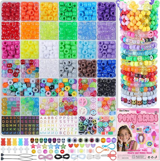BestNow Kandi Beads Bracelet Making Kit Beads for Pony Beads Polymer Clay Beads 2 Types of Letter Beads 13 Types of Charm Beads for Jewelry Making DIY Arts and Crafts Gifts Toys for Girls Age 6-12