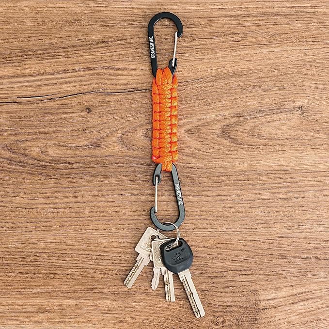 BRAVESHINE Paracord Keychain Carabiner Clip, D Ring Lanyard Hanger Stroller Hook for Water Bottle, Key, Backpacks, Men, Women