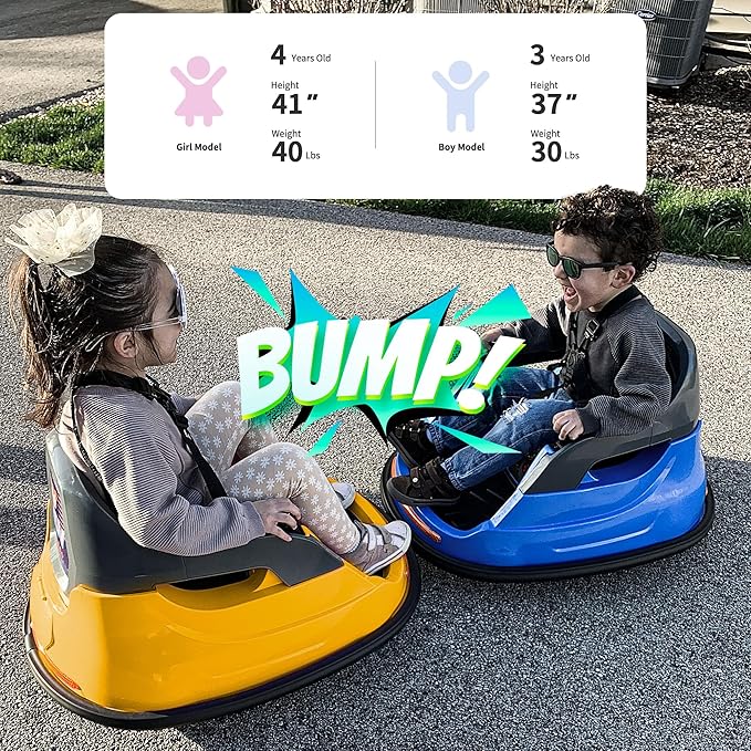 Baby Bumper Car, 6V Electric Kids Bumper Car for Toddlers with Remote Control, Bluetooth - Yellow