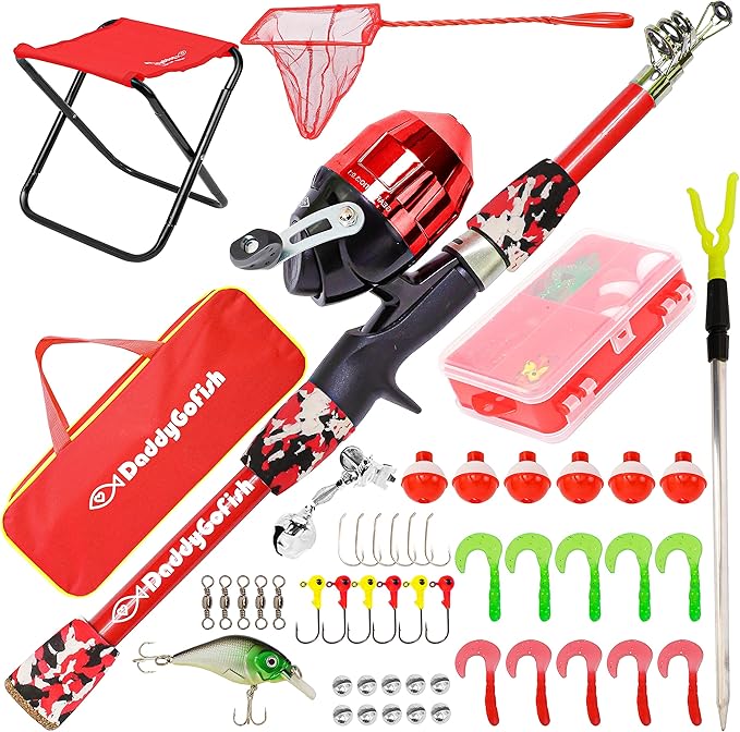 DaddyGoFish Kids Fishing Pole - Rod Reel Combo Tackle Box Starter Set - First Year Small Gear Kit for Boys Girls Toddler Youth Age Beginner Little Children