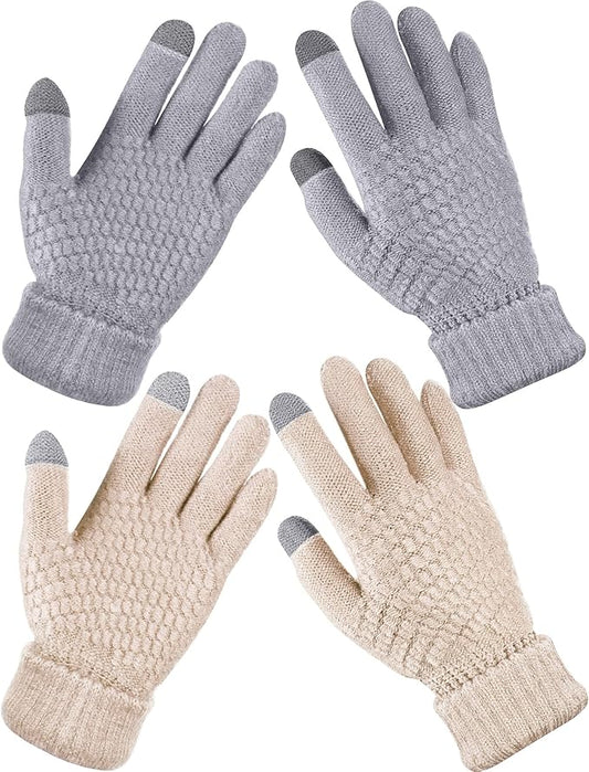 Geyoga 2 Pairs Women's Winter Touch Screen Gloves Soft Warm Fleece Lined Knit Elastic Cuff Winter Texting Gloves