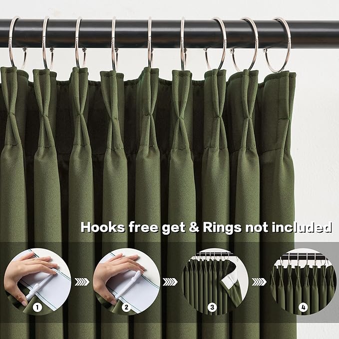 KEQIAOSUOCAI Olive Pinch Pleated Curtains 120 Inches Long, Blackout Dark Out Curtain for Living Dining Room Light Blocking Window Draperies(Dark Olive,40x120,2 Panels)