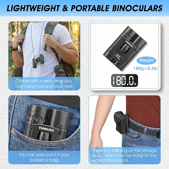 Compact HD Binoculars for Adults and Kids, Children Small High Powered Binoculars with Clear Low Light Night Vision, Mini Pocket Lightweight Waterproof for Hunting Bird Watching Travel Concert
