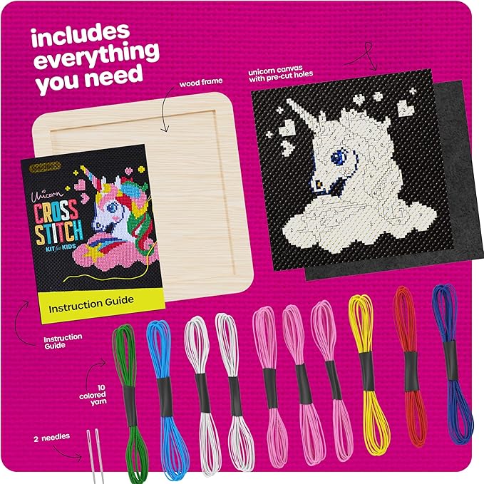 Dan&Darci Unicorn Cross Stitch Kit for Kids - Fun Crafts for Girls 8-12 - 9 Year Old Girl Birthday Gifts - Embroidery Kits for Beginners - Craft for Ages 8-12, 10-12 - Gift for 8-12 Year Old