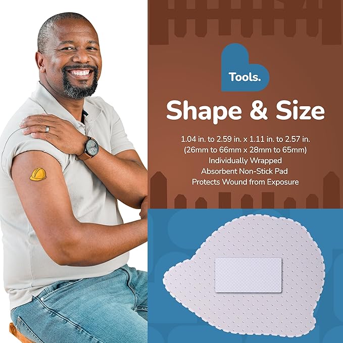 BioSwiss Bandages, Tools Shaped Self Adhesive Bandage, Latex Free Sterile Wound Care, Fun First Aid Kit Supplies for Kids and Adults, 24 Count