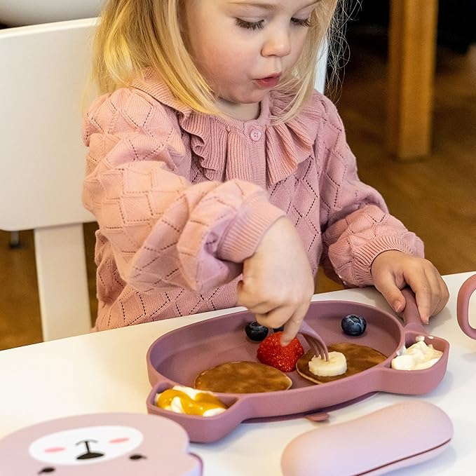 Baby Cutlery with Case - Baby Spoon & Fork Set, Self Feeding Cutlery, Silicone, 6+ Months, Pink