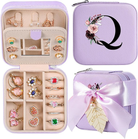 AYGXU Travel Jewelry Box for Women and Girls - Small Case With Initial A-Z - Teacher Gifts