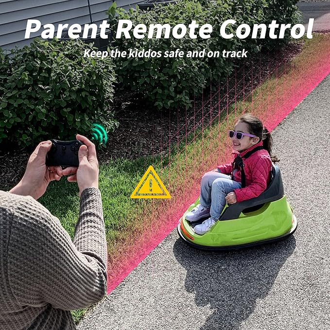 Baby Bumper Car, 6V Electric Kids Bumper Car for Toddlers with Remote Control, Bluetooth - Green