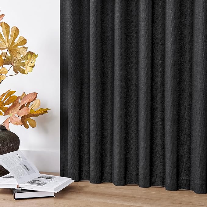 Joydeco Faux Linen Blackout Curtains for Bedroom,Black Blackout Curtains 90 inches Long,100% Blackout Solid Thermal Insulated Window Drapes Luxury Decor for Living Room（W52xL90 Inch,Black）