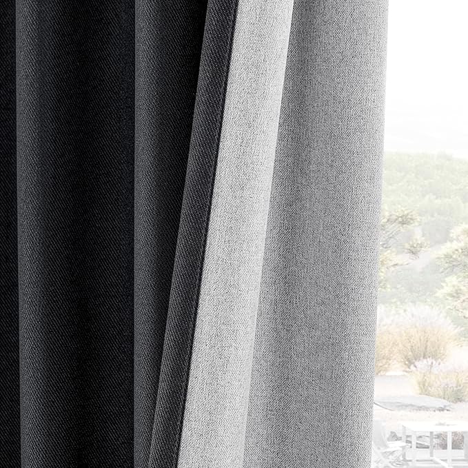 Joydeco Faux Linen Blackout Curtains for Bedroom,Black Blackout Curtains 90 inches Long,100% Blackout Solid Thermal Insulated Window Drapes Luxury Decor for Living Room（W52xL90 Inch,Black）