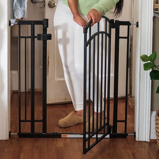 Ingenuity Multi-Use Decorative Extra Tall Walk-Thru Baby Gate, Fits Openings 28.5-48 Inch (Pack of 1), Black Metal, for Doorways and Stairways, 36' Tall Baby and Pet Gate, Black, One Size