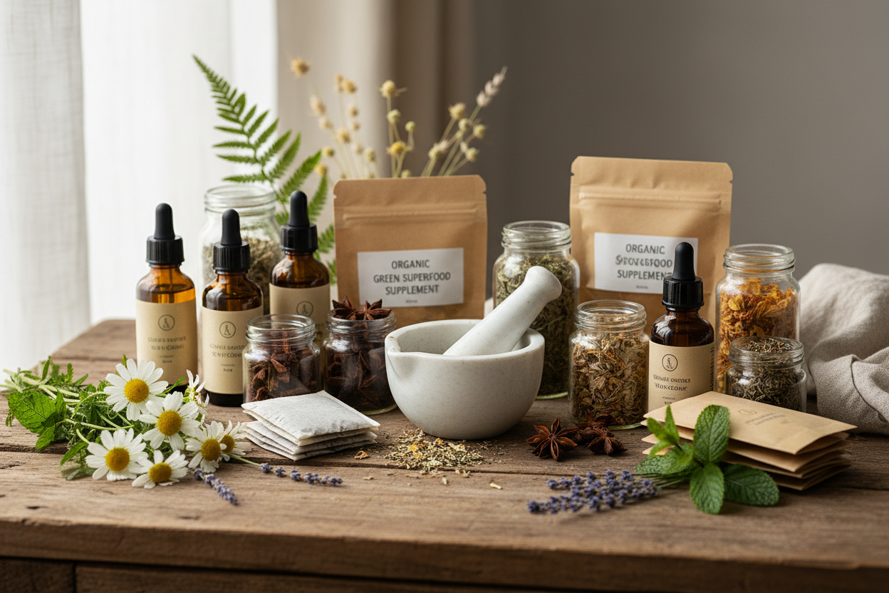 Herbal & Natural Wellness – Gentle, plant-based solutions for stress relief, digestion, and holistic health. (make it real photo)
